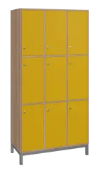 SBS-3333 šatní skříň 9-boxová, 1800x900x400 mm, kovové nohy, korpus dub bardolino, dvířka žlutá odio